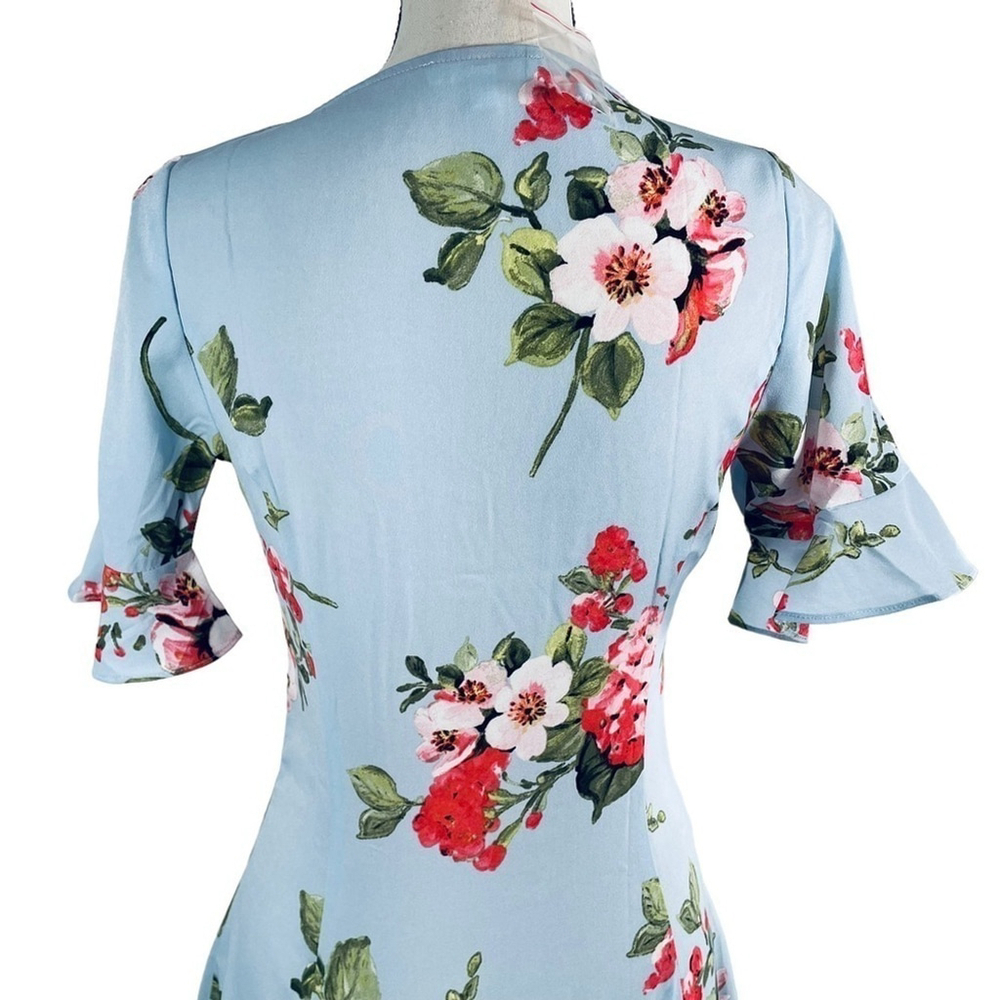 MINE Baby Blue Floral Short Sleeve Button Down Dress - Picture 7 of 9